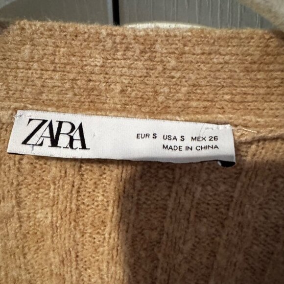 Zara Camel Ribbed Button Down Cardigan - Size S - Picture 2 of 4
